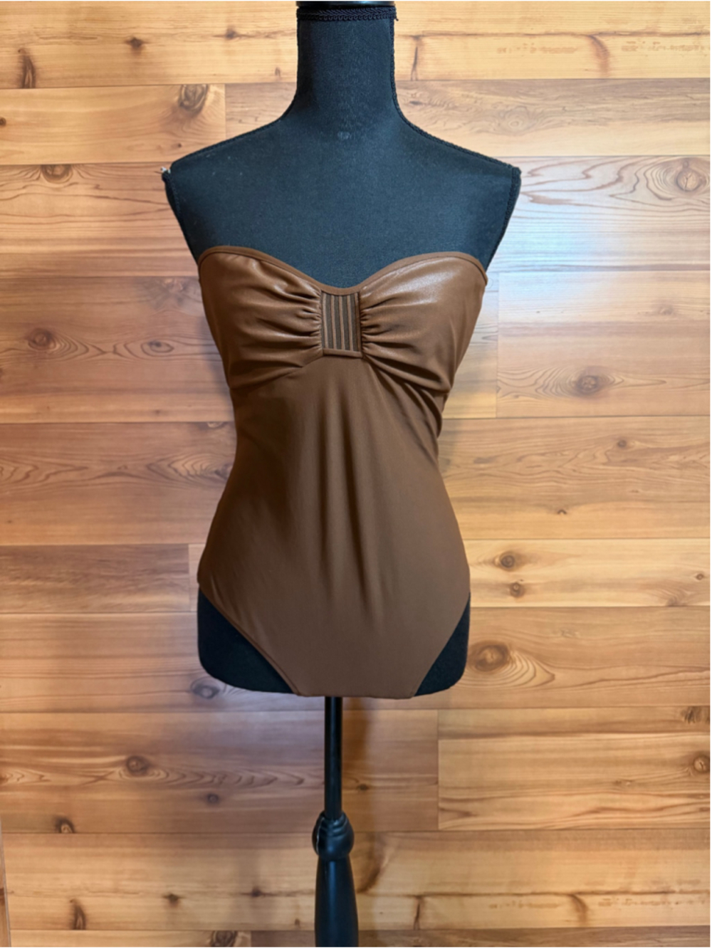 Valentino Sand metallic shimmer brown one piece strapless swimsuit women’s 10 - Picture 7 of 12